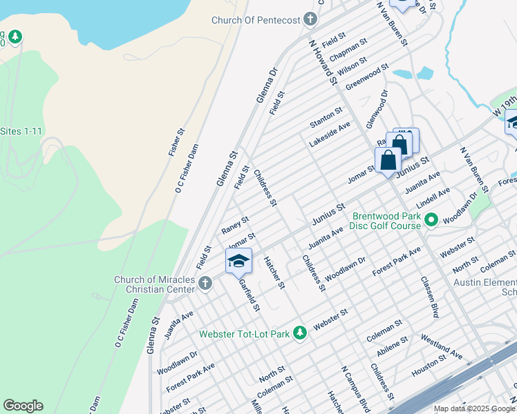 map of restaurants, bars, coffee shops, grocery stores, and more near 2639 Raney Street in San Angelo