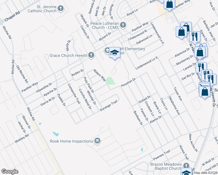 map of restaurants, bars, coffee shops, grocery stores, and more near 2804 Riders Way in Woodway