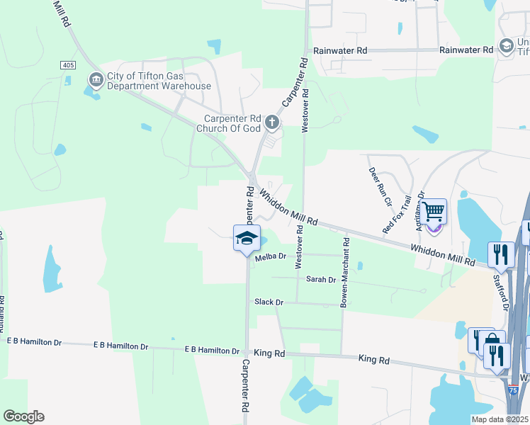 map of restaurants, bars, coffee shops, grocery stores, and more near 1925 Whiddon Mill Road in Tifton