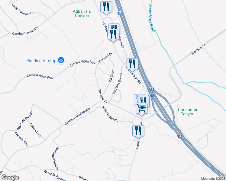 map of restaurants, bars, coffee shops, grocery stores, and more near 318 Via Bella Donna in Rio Rico