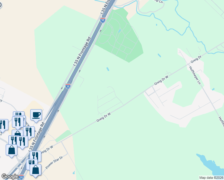 map of restaurants, bars, coffee shops, grocery stores, and more near 2526 Yoder Lane in Waco