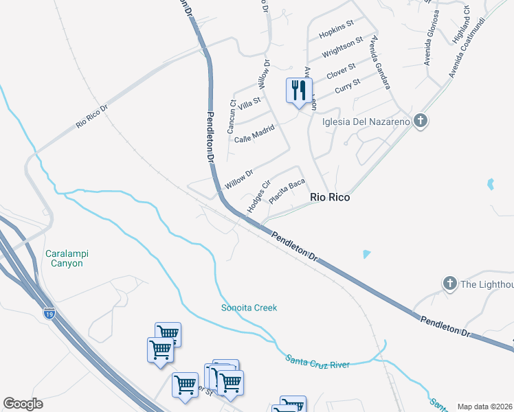 map of restaurants, bars, coffee shops, grocery stores, and more near 1160 Hodges Circle in Rio Rico