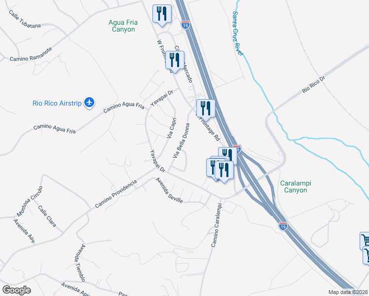 map of restaurants, bars, coffee shops, grocery stores, and more near 314 Circulo Bellagio in Rio Rico