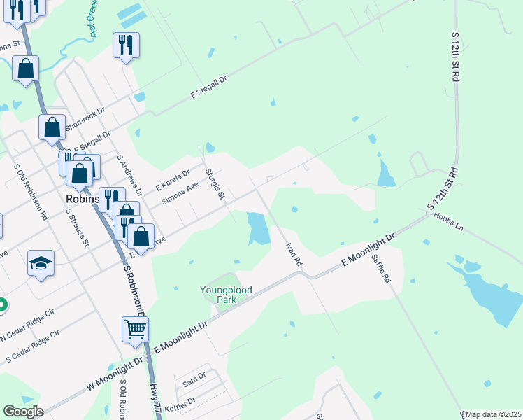 map of restaurants, bars, coffee shops, grocery stores, and more near 709 Ivan Road in Waco