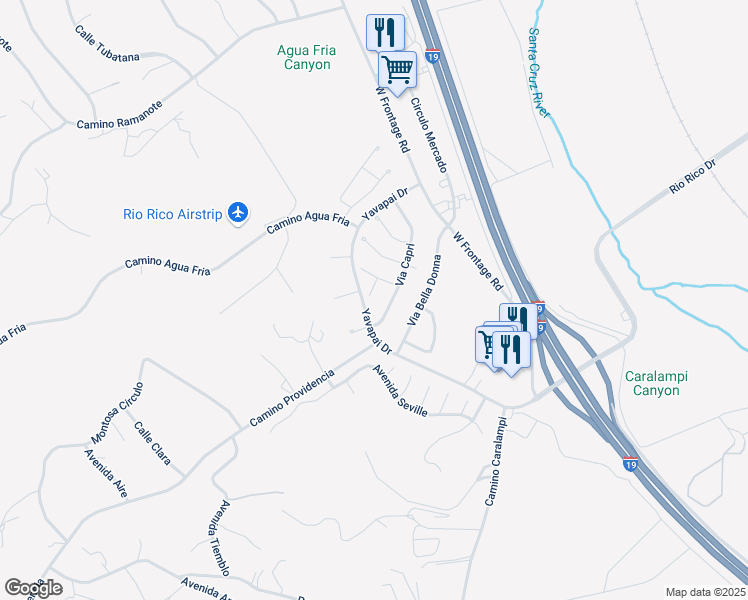 map of restaurants, bars, coffee shops, grocery stores, and more near 367 Del Lupo Court in Rio Rico