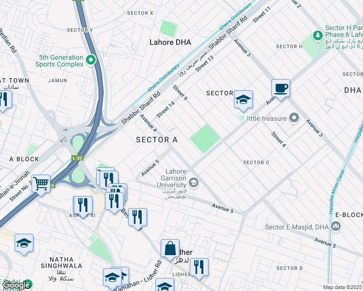 map of restaurants, bars, coffee shops, grocery stores, and more near in Lahore