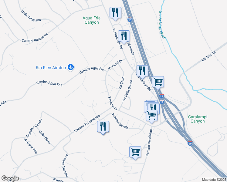 map of restaurants, bars, coffee shops, grocery stores, and more near 367 Del Lupo Court in Rio Rico