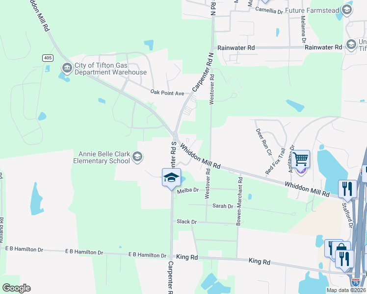map of restaurants, bars, coffee shops, grocery stores, and more near 1925 Whiddon Mill Road in Tifton