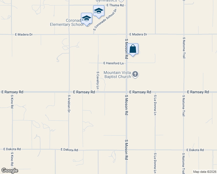map of restaurants, bars, coffee shops, grocery stores, and more near 7427 East Ramsey Road in Sierra Vista