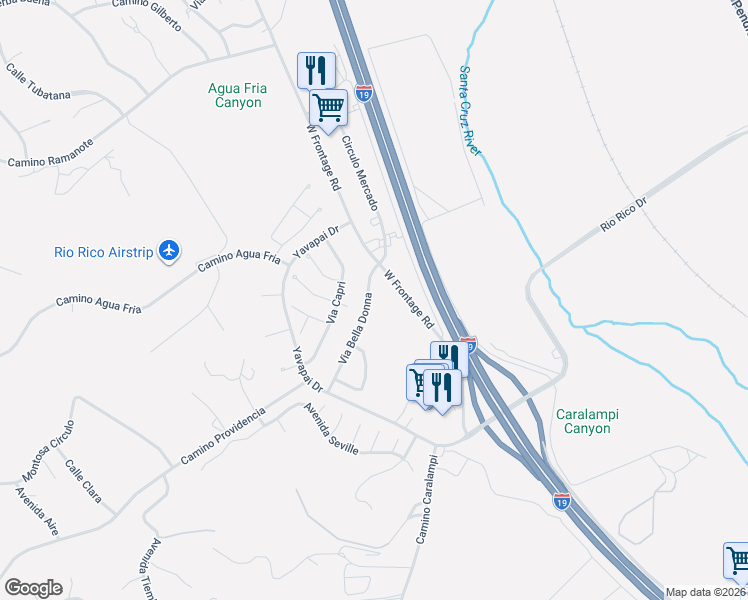 map of restaurants, bars, coffee shops, grocery stores, and more near 345 Via Bella Donna in Rio Rico