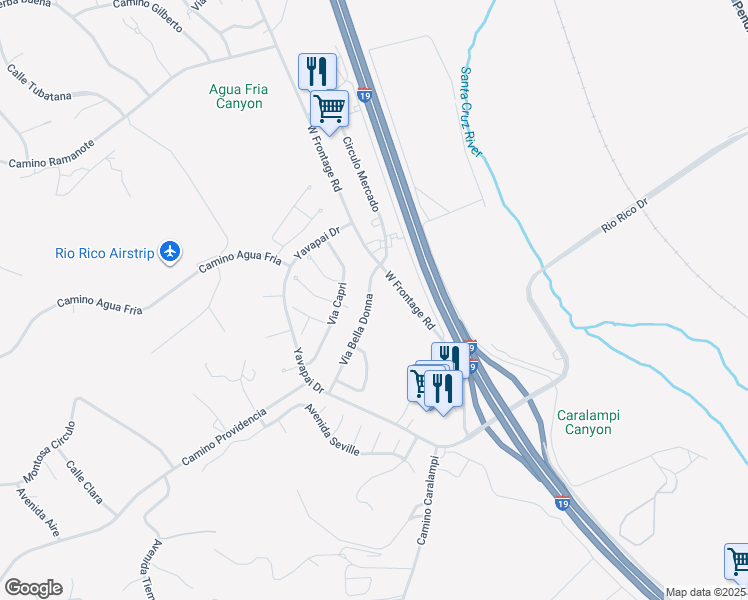 map of restaurants, bars, coffee shops, grocery stores, and more near 345 Via Bella Donna in Rio Rico