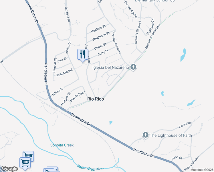 map of restaurants, bars, coffee shops, grocery stores, and more near 1181 Circulo Canario in Rio Rico
