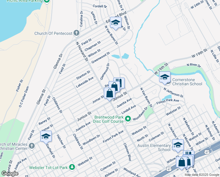 map of restaurants, bars, coffee shops, grocery stores, and more near 2008 Junius Street in San Angelo