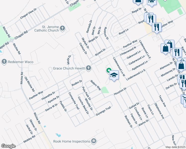 map of restaurants, bars, coffee shops, grocery stores, and more near 2421 Tigua Court in Woodway