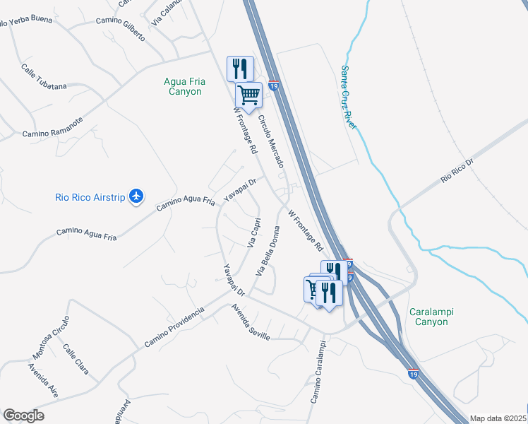 map of restaurants, bars, coffee shops, grocery stores, and more near 398 Via Capri in Rio Rico