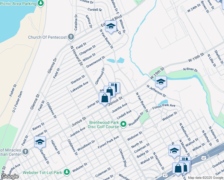 map of restaurants, bars, coffee shops, grocery stores, and more near 1902 Meadowbrook Drive in San Angelo