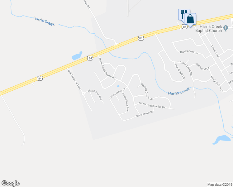 map of restaurants, bars, coffee shops, grocery stores, and more near 449 Stone Manor Drive in McGregor