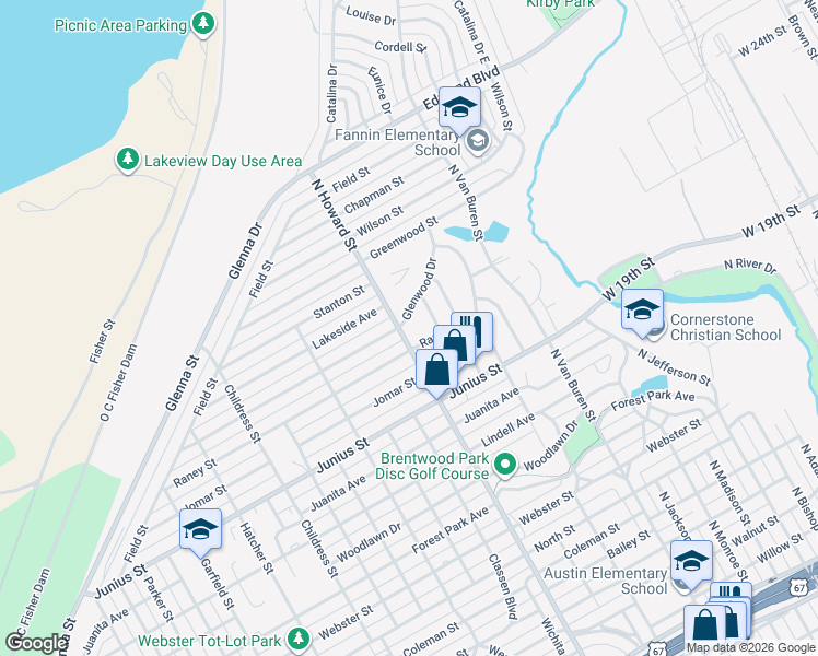 map of restaurants, bars, coffee shops, grocery stores, and more near 2025 Glenwood Drive in San Angelo