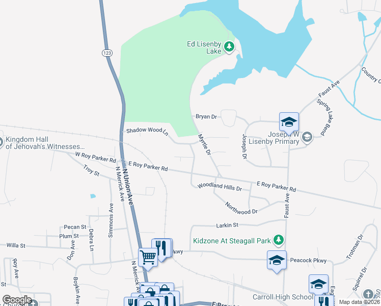 map of restaurants, bars, coffee shops, grocery stores, and more near 152 Doncaster Drive in Ozark