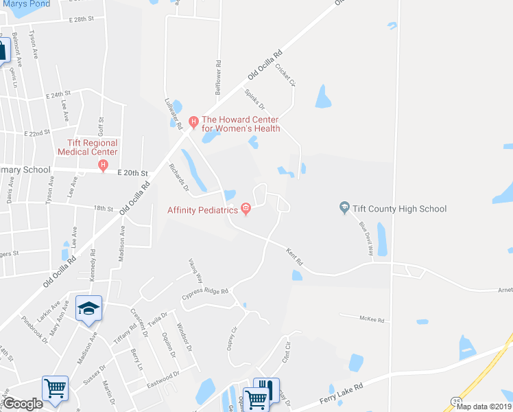 map of restaurants, bars, coffee shops, grocery stores, and more near 108 Golden Way in Tifton