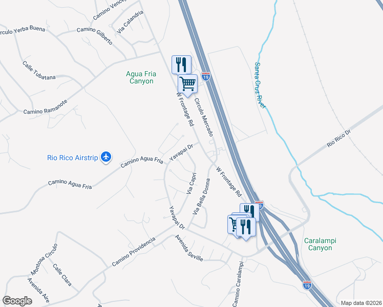 map of restaurants, bars, coffee shops, grocery stores, and more near 398 Via Capri in Rio Rico