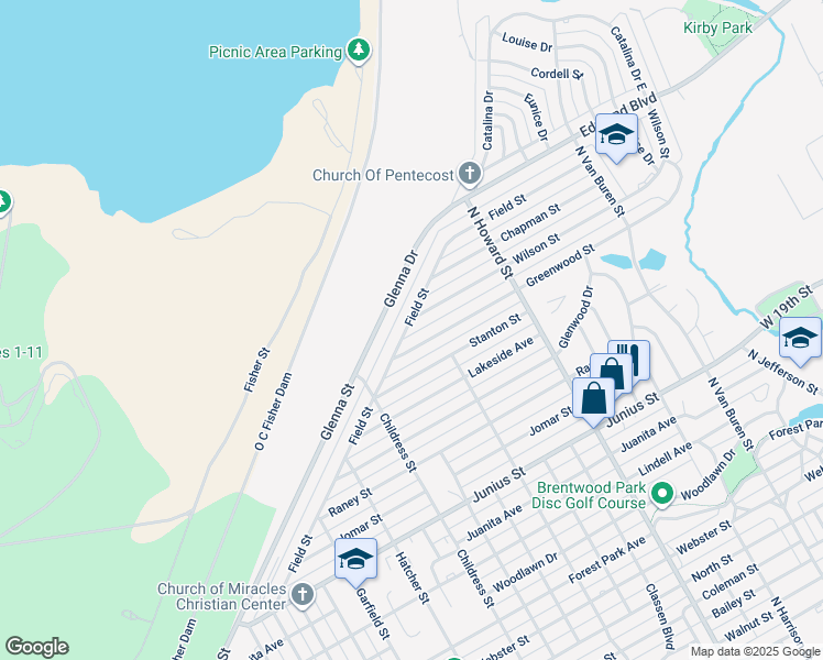 map of restaurants, bars, coffee shops, grocery stores, and more near 2301 Field Street in San Angelo