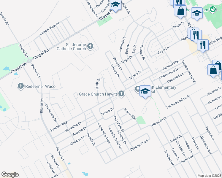 map of restaurants, bars, coffee shops, grocery stores, and more near 2216 Kirby Lee Street in Woodway