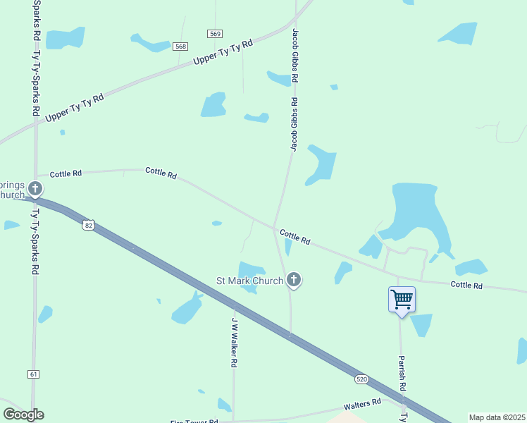 map of restaurants, bars, coffee shops, grocery stores, and more near 85 Jacob Gibbs Road in Ty Ty