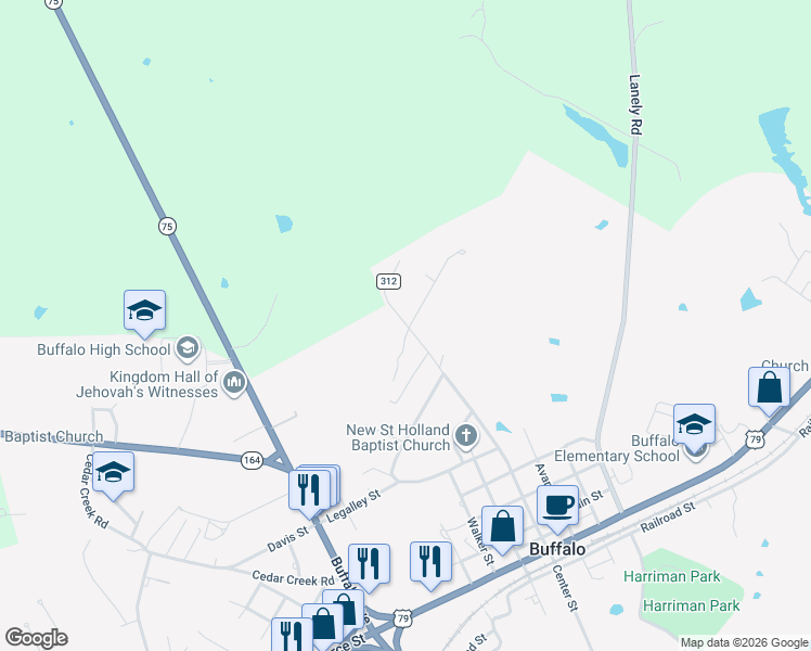 map of restaurants, bars, coffee shops, grocery stores, and more near 611 Brown Chapel Road in Buffalo