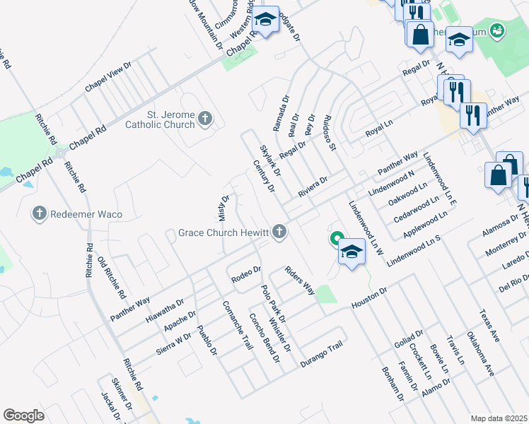 map of restaurants, bars, coffee shops, grocery stores, and more near 2216 Kirby Lee Street in Woodway