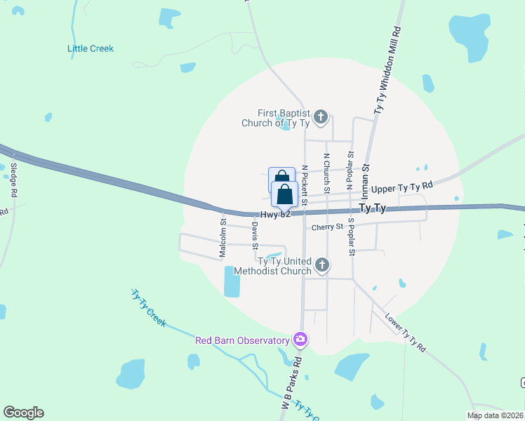 map of restaurants, bars, coffee shops, grocery stores, and more near 4730 U.S. 82 in Ty Ty