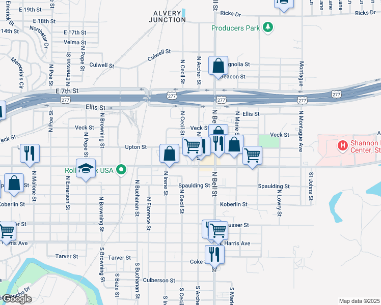 map of restaurants, bars, coffee shops, grocery stores, and more near 499-401 North Cecil Street in San Angelo