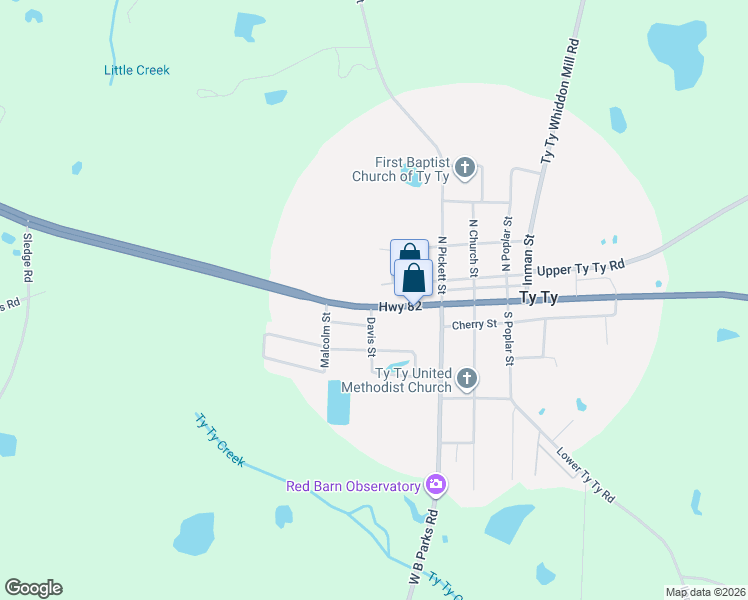 map of restaurants, bars, coffee shops, grocery stores, and more near 4730 U.S. 82 in Ty Ty