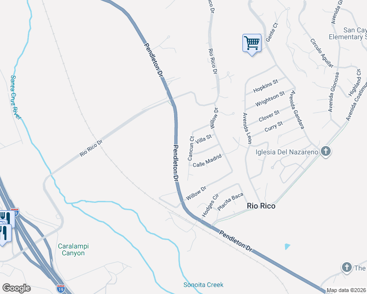 map of restaurants, bars, coffee shops, grocery stores, and more near 397 Cancun Court in Rio Rico