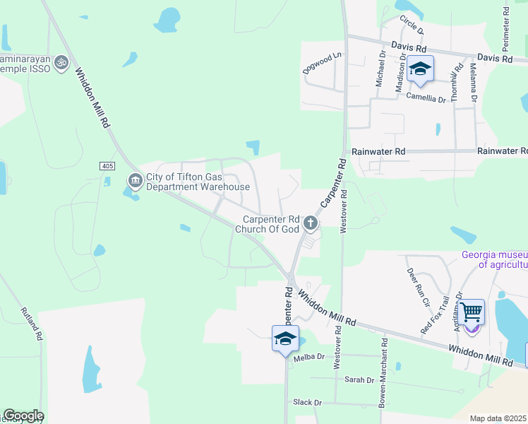 map of restaurants, bars, coffee shops, grocery stores, and more near 107 Oak Point Avenue in Tifton