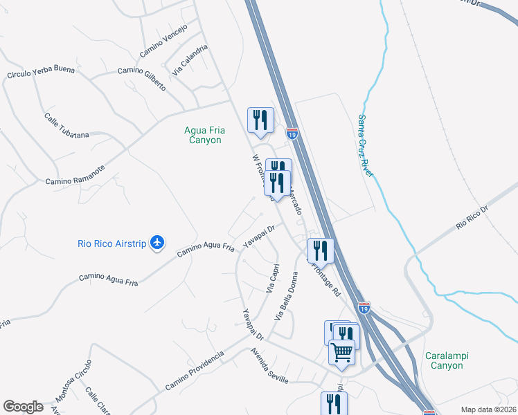 map of restaurants, bars, coffee shops, grocery stores, and more near 313 Avenue Ibiza in Rio Rico