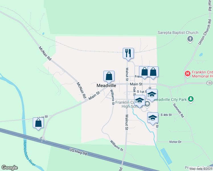 map of restaurants, bars, coffee shops, grocery stores, and more near in Meadville