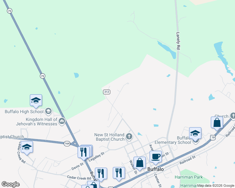 map of restaurants, bars, coffee shops, grocery stores, and more near 611-623 Brown Chapel Road in Buffalo