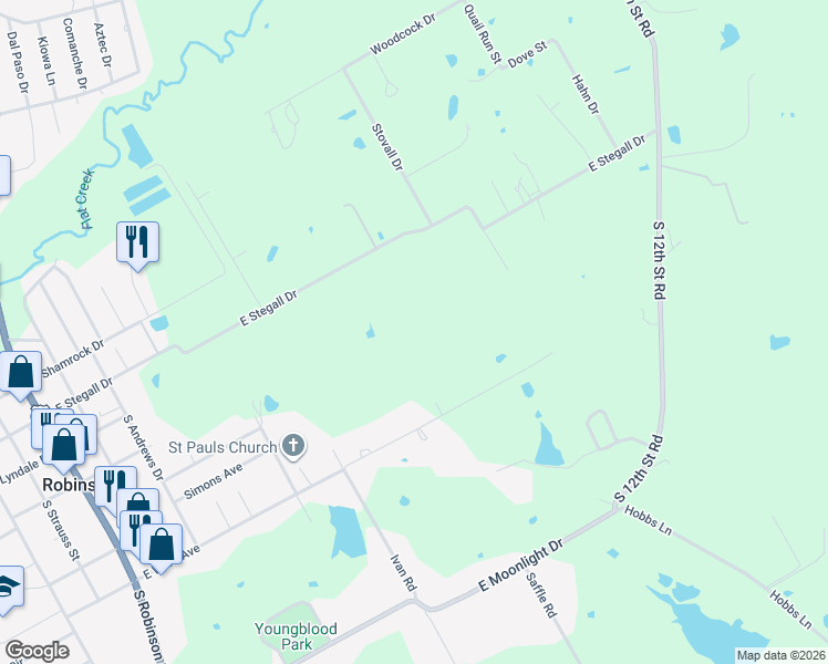 map of restaurants, bars, coffee shops, grocery stores, and more near 821 East Stegall Drive in Robinson