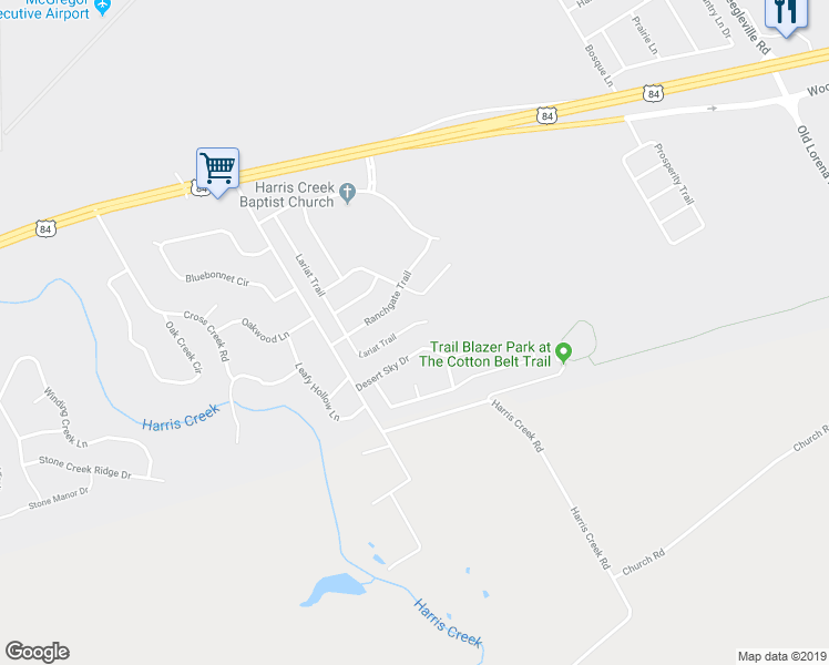 map of restaurants, bars, coffee shops, grocery stores, and more near 516 Lariat Trail in McGregor