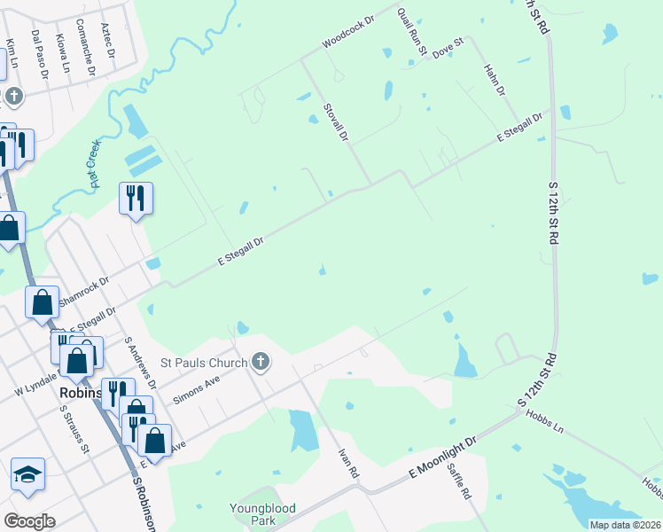 map of restaurants, bars, coffee shops, grocery stores, and more near 821 East Stegall Drive in Robinson