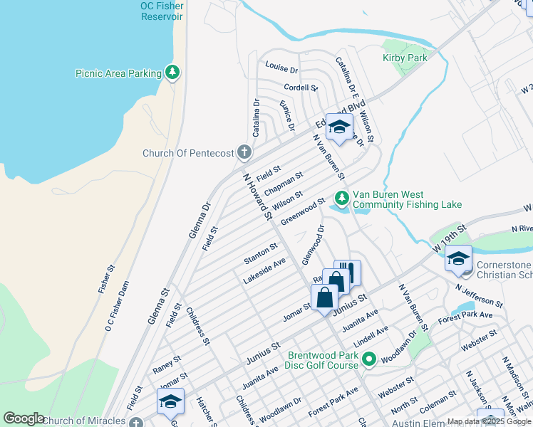 map of restaurants, bars, coffee shops, grocery stores, and more near 2102 Wilson Street in San Angelo