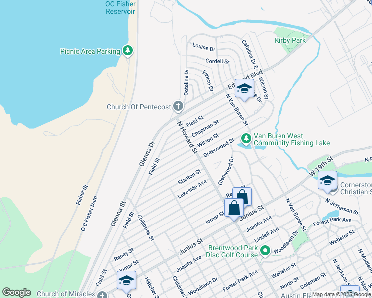 map of restaurants, bars, coffee shops, grocery stores, and more near 2102 Wilson Street in San Angelo