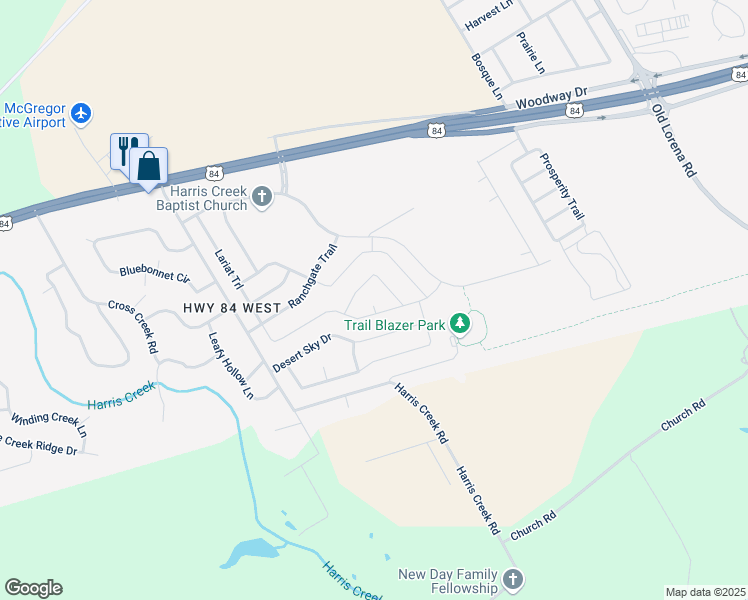 map of restaurants, bars, coffee shops, grocery stores, and more near 303 Desert Sky Drive in McGregor