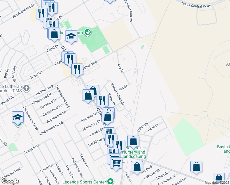 map of restaurants, bars, coffee shops, grocery stores, and more near 516 Karen Drive in Hewitt