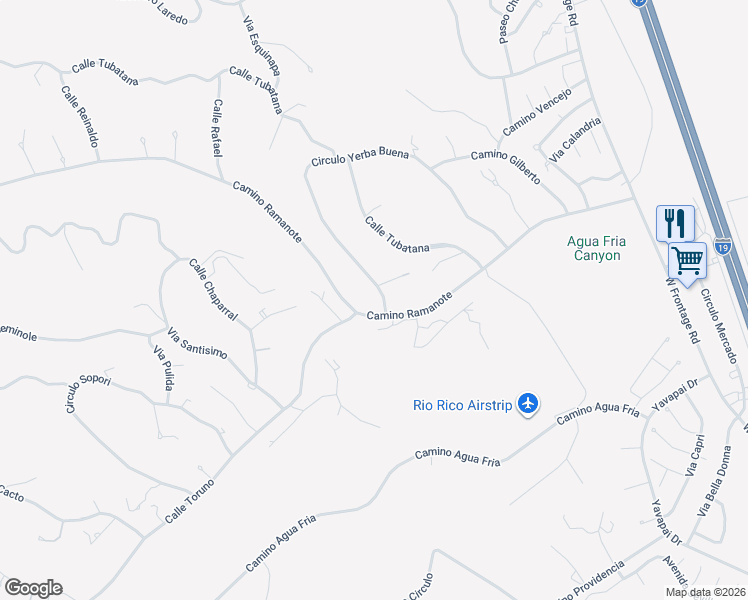 map of restaurants, bars, coffee shops, grocery stores, and more near 1272 Circulo Yerba Buena in Rio Rico