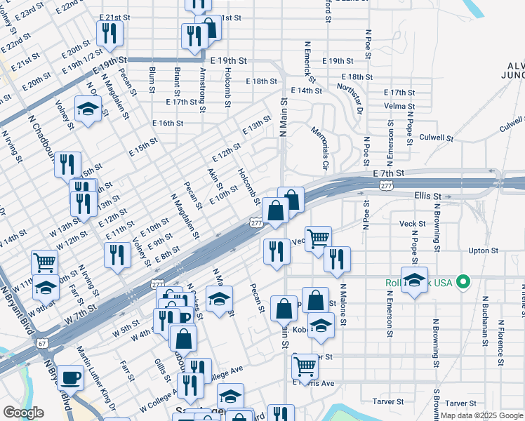 map of restaurants, bars, coffee shops, grocery stores, and more near 429 U.S. 277 Frontage in San Angelo