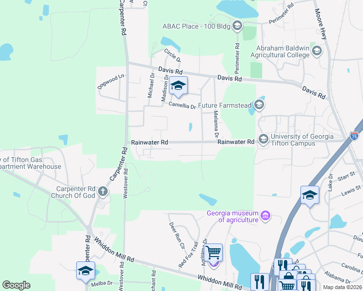 map of restaurants, bars, coffee shops, grocery stores, and more near 2810 Rainwater Road in Tifton