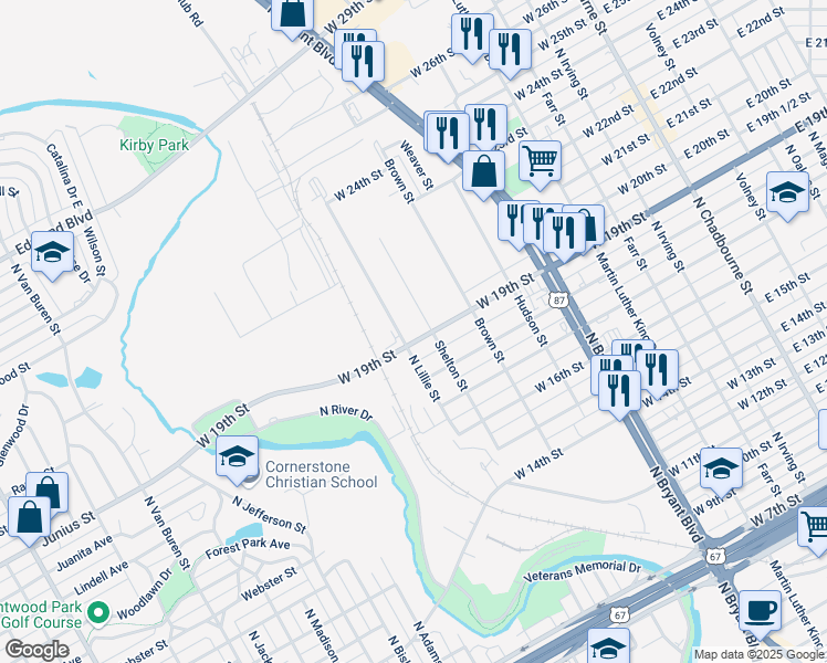 map of restaurants, bars, coffee shops, grocery stores, and more near 801-899 West 19th Street in San Angelo