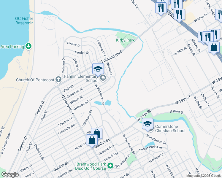 map of restaurants, bars, coffee shops, grocery stores, and more near 1717 Greenwood Street in San Angelo